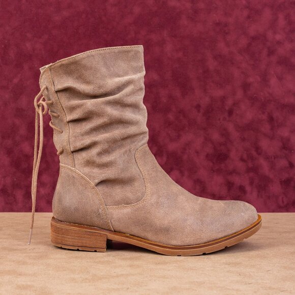 Sofft Wmn Sharnell Low Distress Beige Suede Waterproof Back Lace-up Boots sz 9.5 - Picture 4 of 8